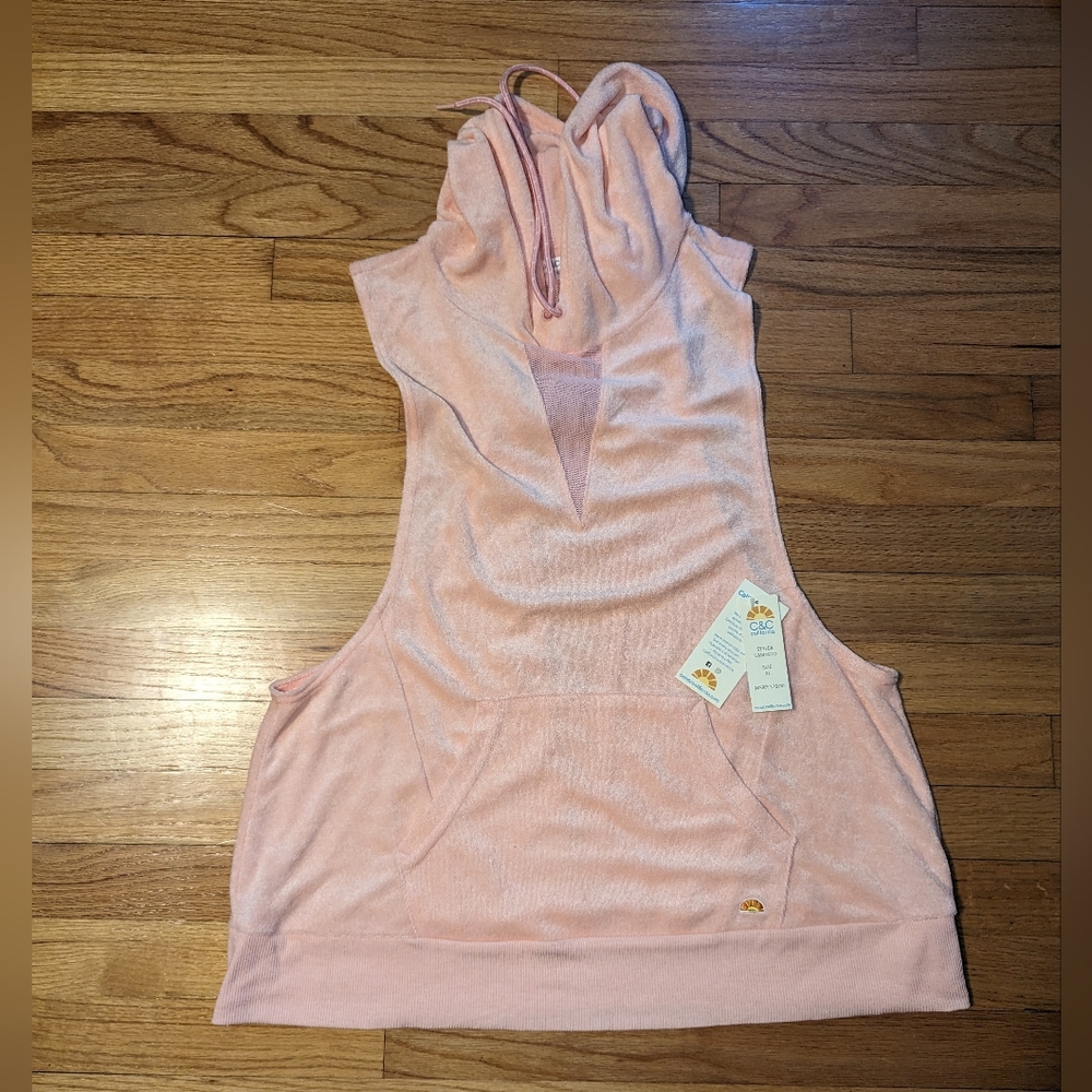 C&C California Terry Cloth Sleeveless Drawstring Hoodie CoverUp Vented